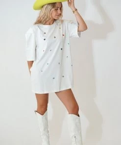 Au Darling Clothing Confetti Jeweled White T-Shirt Dress