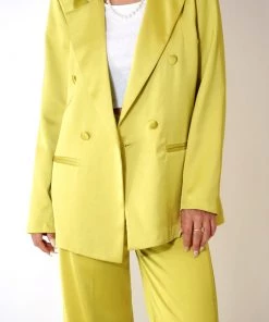Au Darling Chartreuse Satin Suit Blazers