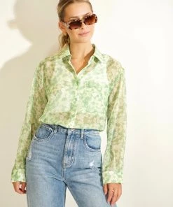 Au Darling Green Apple Floral Button Down