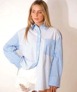 Au Darling Clothing Annie Blue Striped Button Down