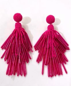 Au Darling New Arrivals Fuchsia Beaded Chandelier Earrings