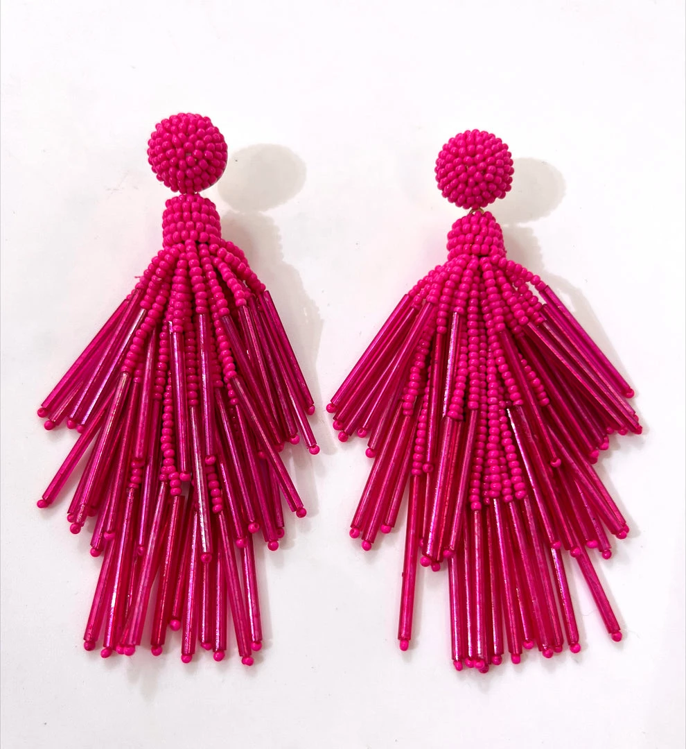 Au Darling New Arrivals Fuchsia Beaded Chandelier Earrings