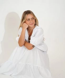 Au Darling White Ruffled Midi Dress Clothing