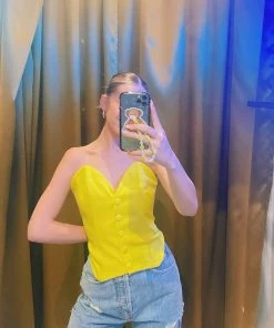 Au Darling Yellow Tube Button Top