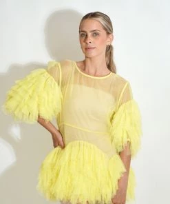 Au Darling Clothing Yellow Tulle Sheer Top