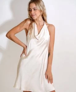 Au Darling Clothing Champagne Cowl Neck Halter Dress