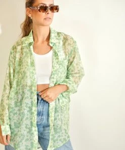 Au Darling Green Apple Floral Button Down