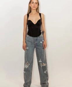 Au Darling Black Satin Corset Top