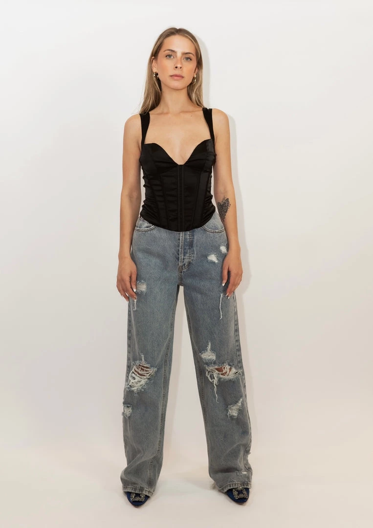 Au Darling Black Satin Corset Top