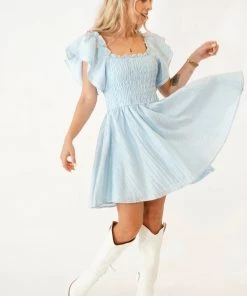 Au Darling Baby Blue Smocked Mini Dress