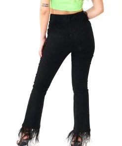 Au Darling Feather Trim Black Jeans