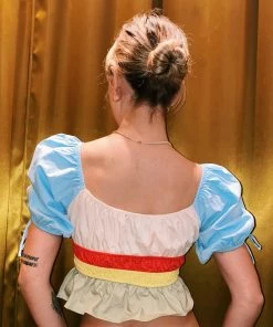 Au Darling Color Block Puff Sleeve Top