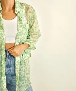 Au Darling Green Apple Floral Button Down
