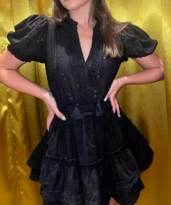 Au Darling Black Eyelet Mini Sundress