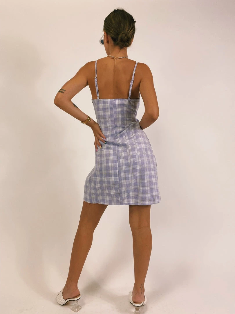 Au Darling Purple Plaid Mini Dress Clothing