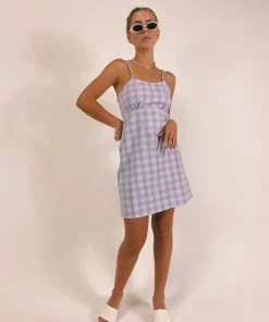 Au Darling Purple Plaid Mini Dress Clothing