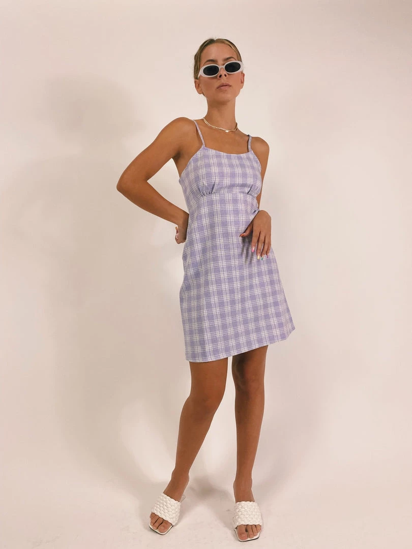 Au Darling Purple Plaid Mini Dress Clothing