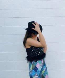 Au Darling Clothing Fancy Feather Rhinestone Top