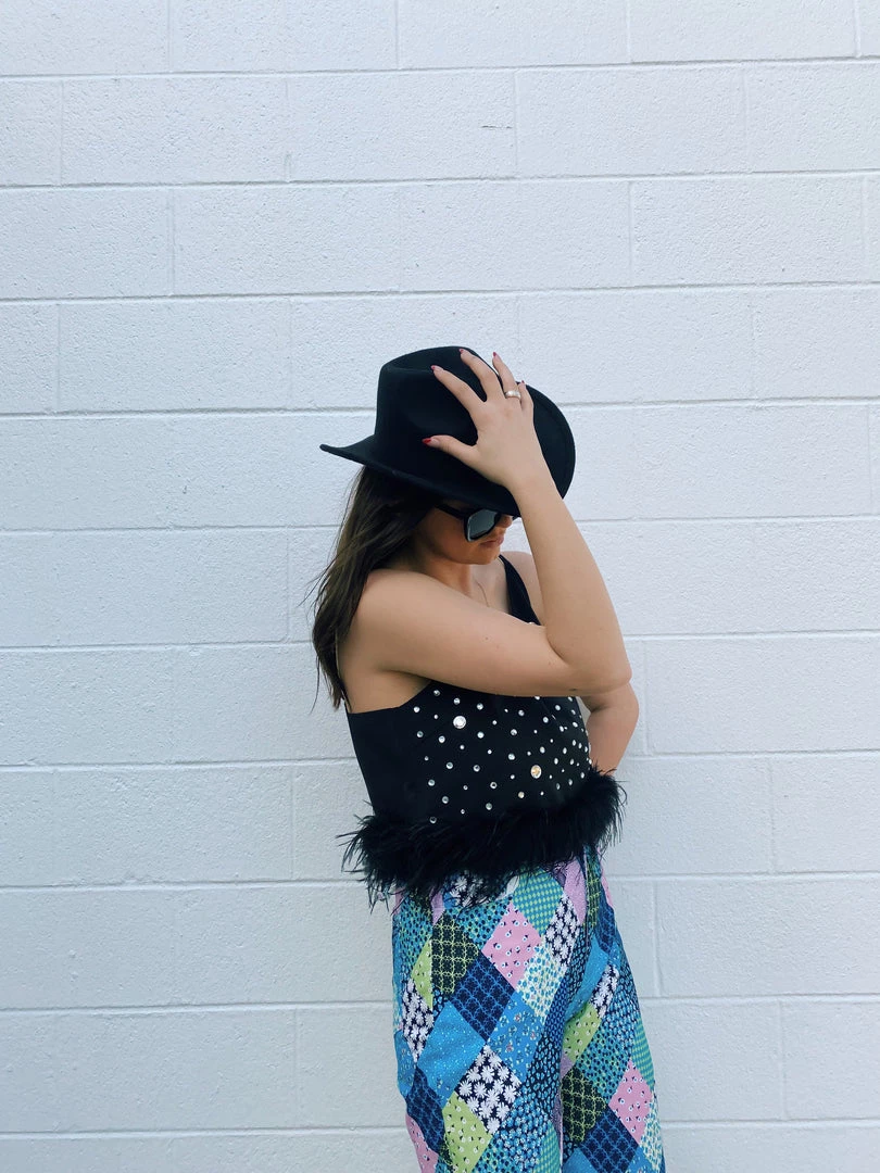 Au Darling Clothing Fancy Feather Rhinestone Top