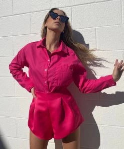 Au Darling Hot Pink Button Down Top