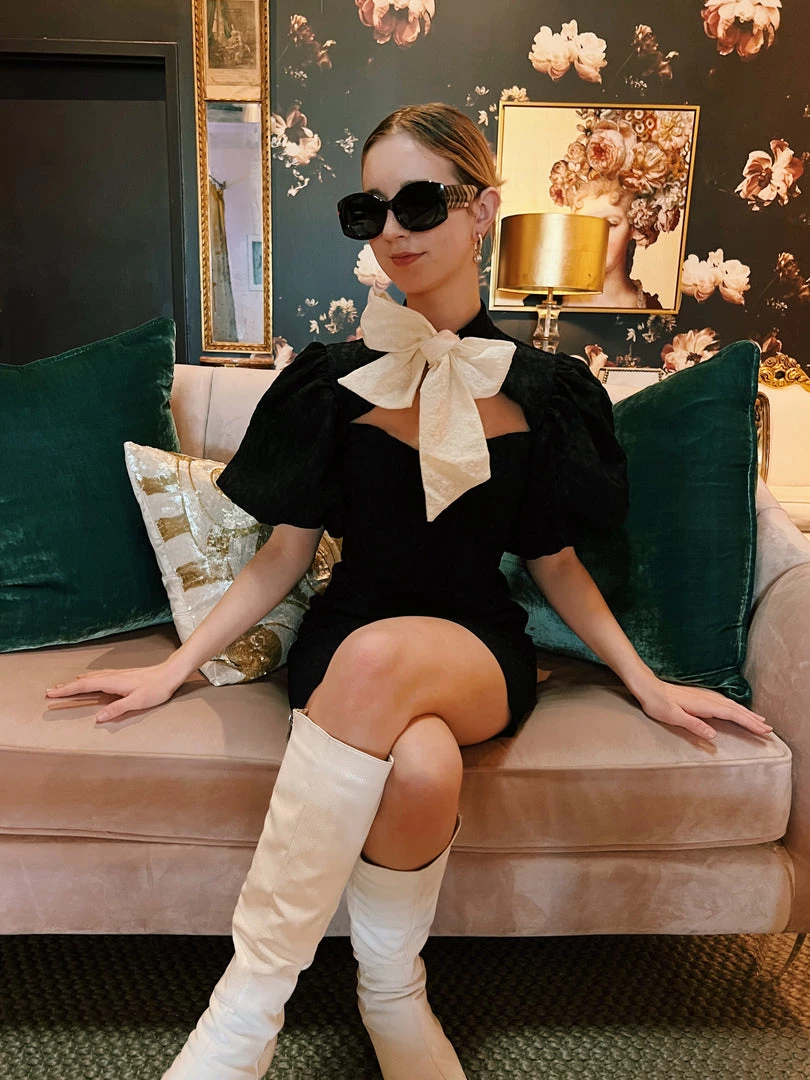 Sister Jane Clothing Black & White Jacquard Mini Dress