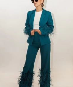 Au Darling Royal Teal Feather Suit Pants