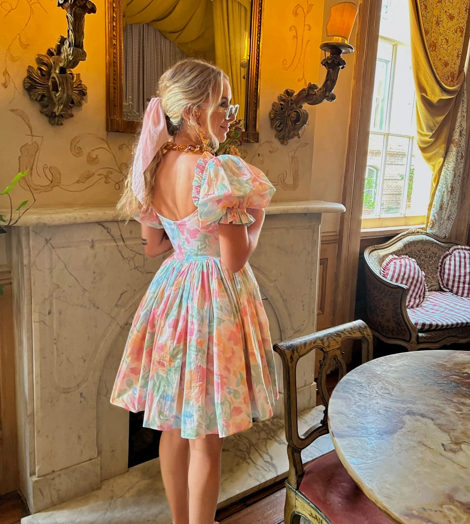 Selkie The Beach Day Dress In Grapefruit Floral Clothing