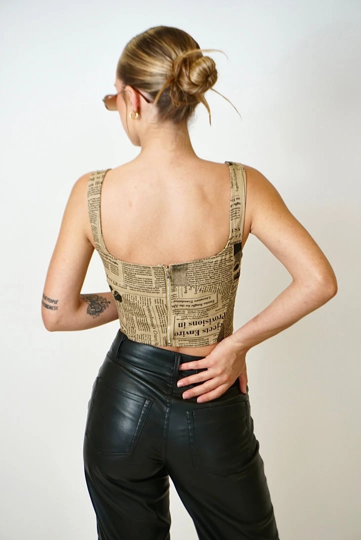 Au Darling Clothing Newsprint Corset Top