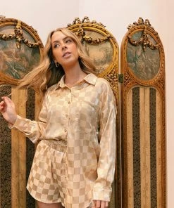 Au Darling Golden Checks Set Top Clothing