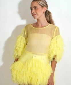 Au Darling Clothing Yellow Tulle Sheer Top