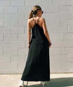 Au Darling Clothing Black Lace Trim Maxi Dress