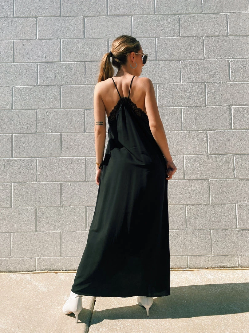 Au Darling Clothing Black Lace Trim Maxi Dress