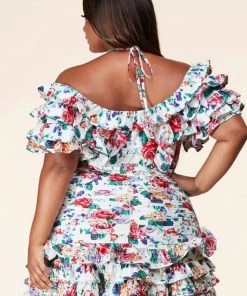 Au Darling Floral Print Ruffle Dress Clothing