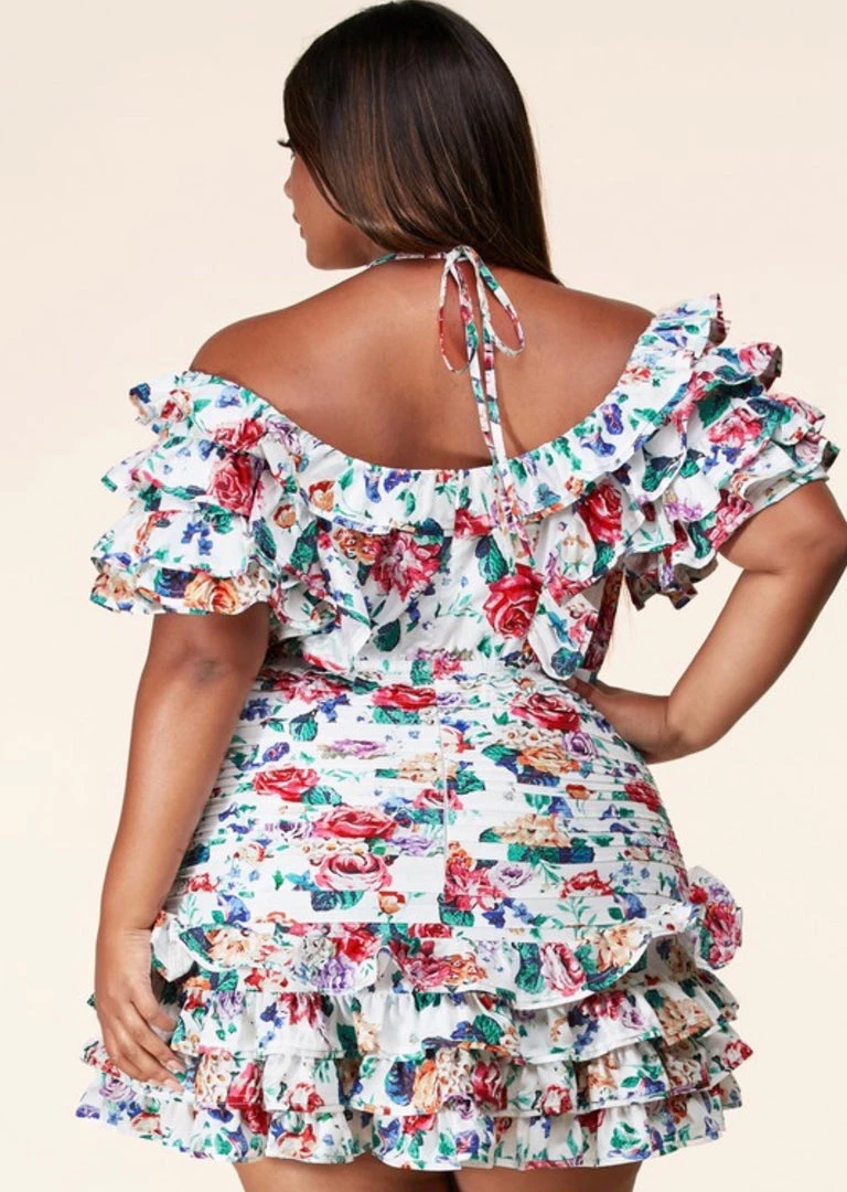 Au Darling Floral Print Ruffle Dress Clothing
