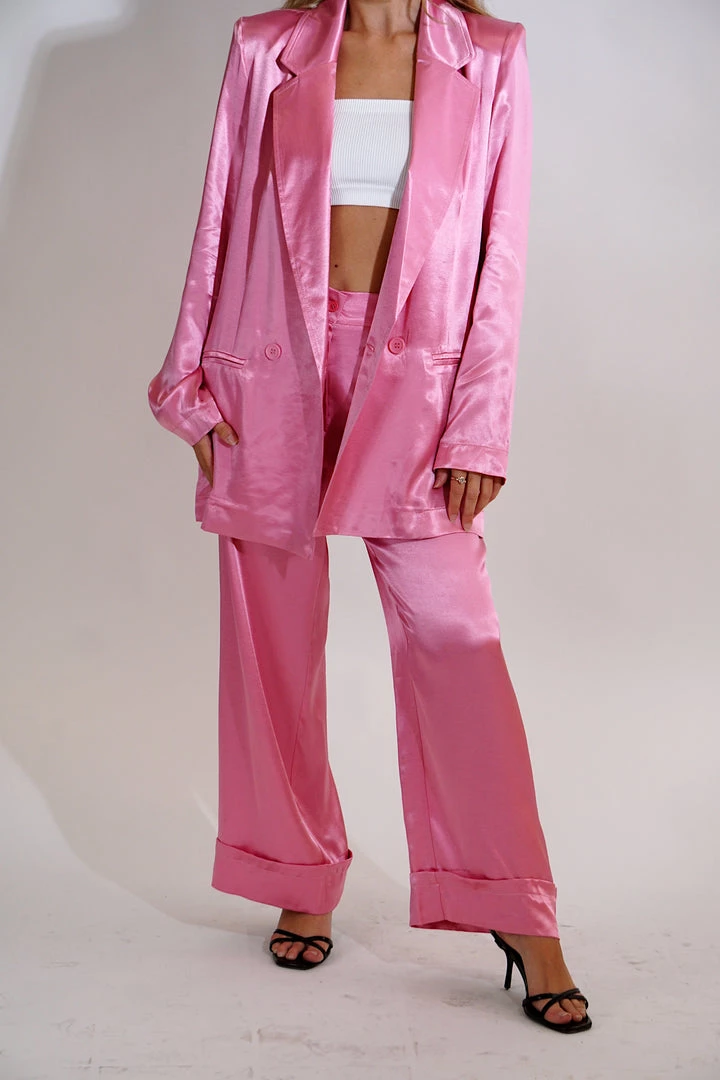 Au Darling Pink Satin Suit Blazer Clothing