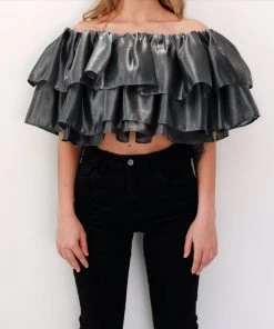 Au Darling Silver Ruffle Crop Top Clothing