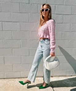 Au Darling Pink Cable Knit Cropped Sweater