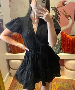 Au Darling Black Eyelet Mini Sundress