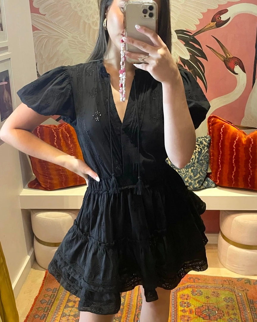 Au Darling Black Eyelet Mini Sundress