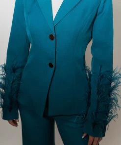 Au Darling Clothing Royal Teal Feather Suit Blazer