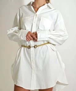 Au Darling White Oversized Button Down Dress Clothing