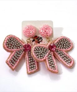 Au Darling Pink Bow Beaded Earrings New Arrivals