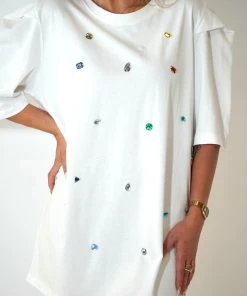 Au Darling Clothing Confetti Jeweled White T-Shirt Dress
