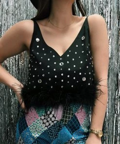 Au Darling Clothing Fancy Feather Rhinestone Top