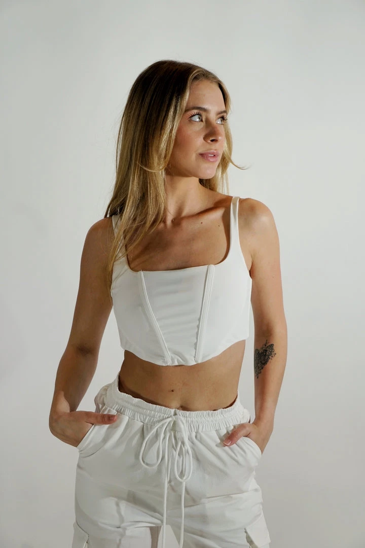 Au Darling White Athletic Corset Top Clothing