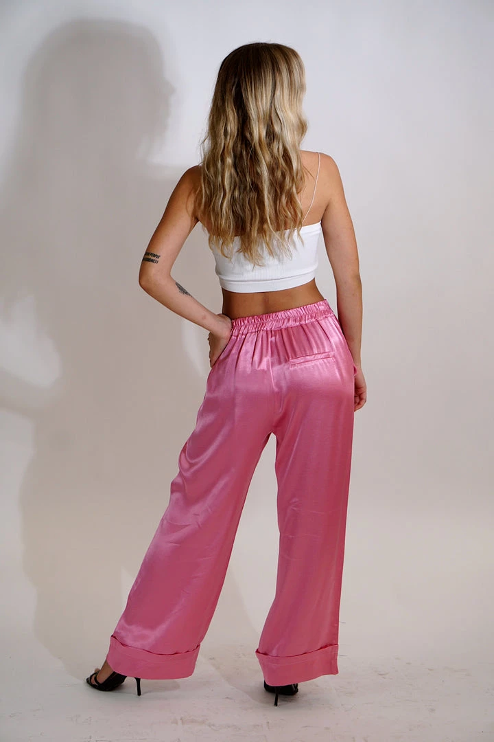 Au Darling Pink Satin Suit Pants