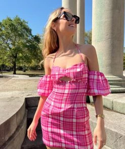 Au Darling Garden Pink Gingham Mini Dress