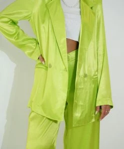 Au Darling Lime Green Satin Suit Pants