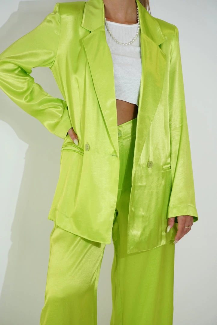 Au Darling Lime Green Satin Suit Pants