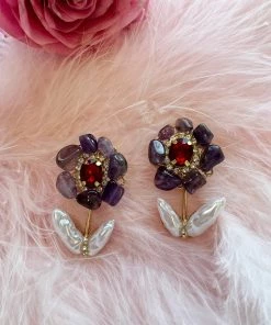 Au Darling Accessories Purple And Red Flower Earrings